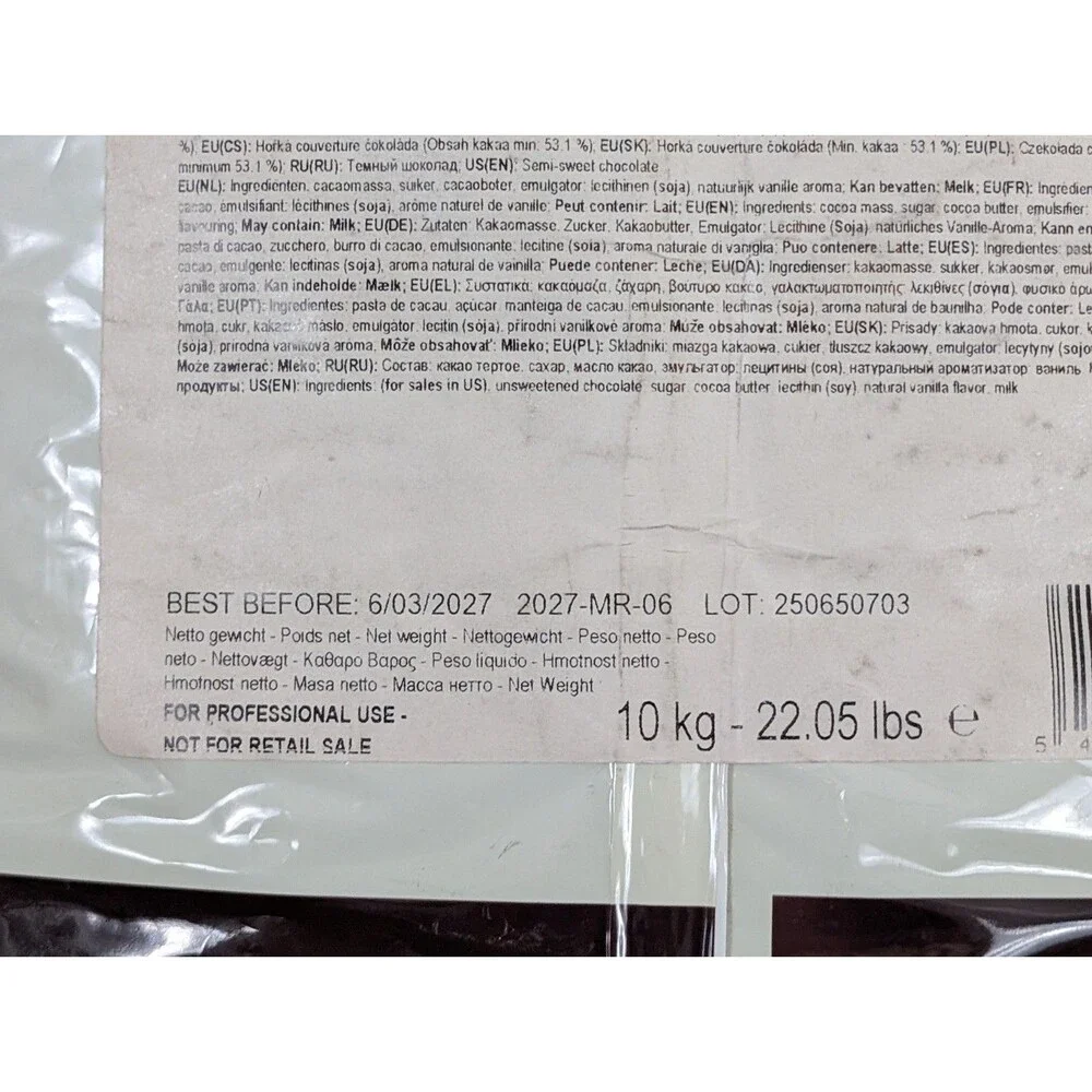 Callebaut C811 53.1% Dark Chocolate Callets 22 Lbs Exp 03/27 Belgian 10kg